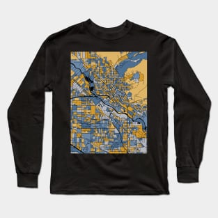 Boise Map Pattern in Blue & Gold Long Sleeve T-Shirt